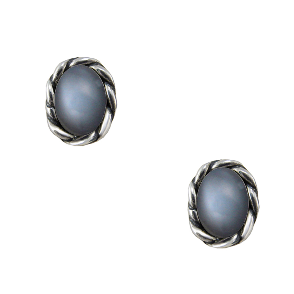 Sterling Silver Little Grey Moonstone Post Stud Earrings